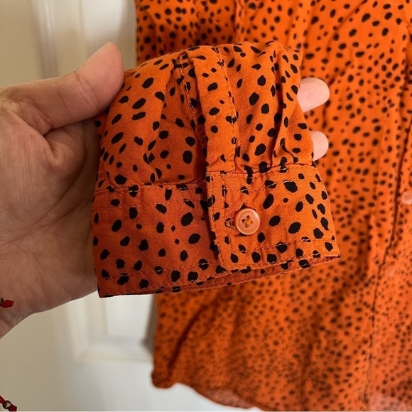 BeachLunchLounge blouse women's Large button up shirt top spotted orange spots - Picture 7 of 11